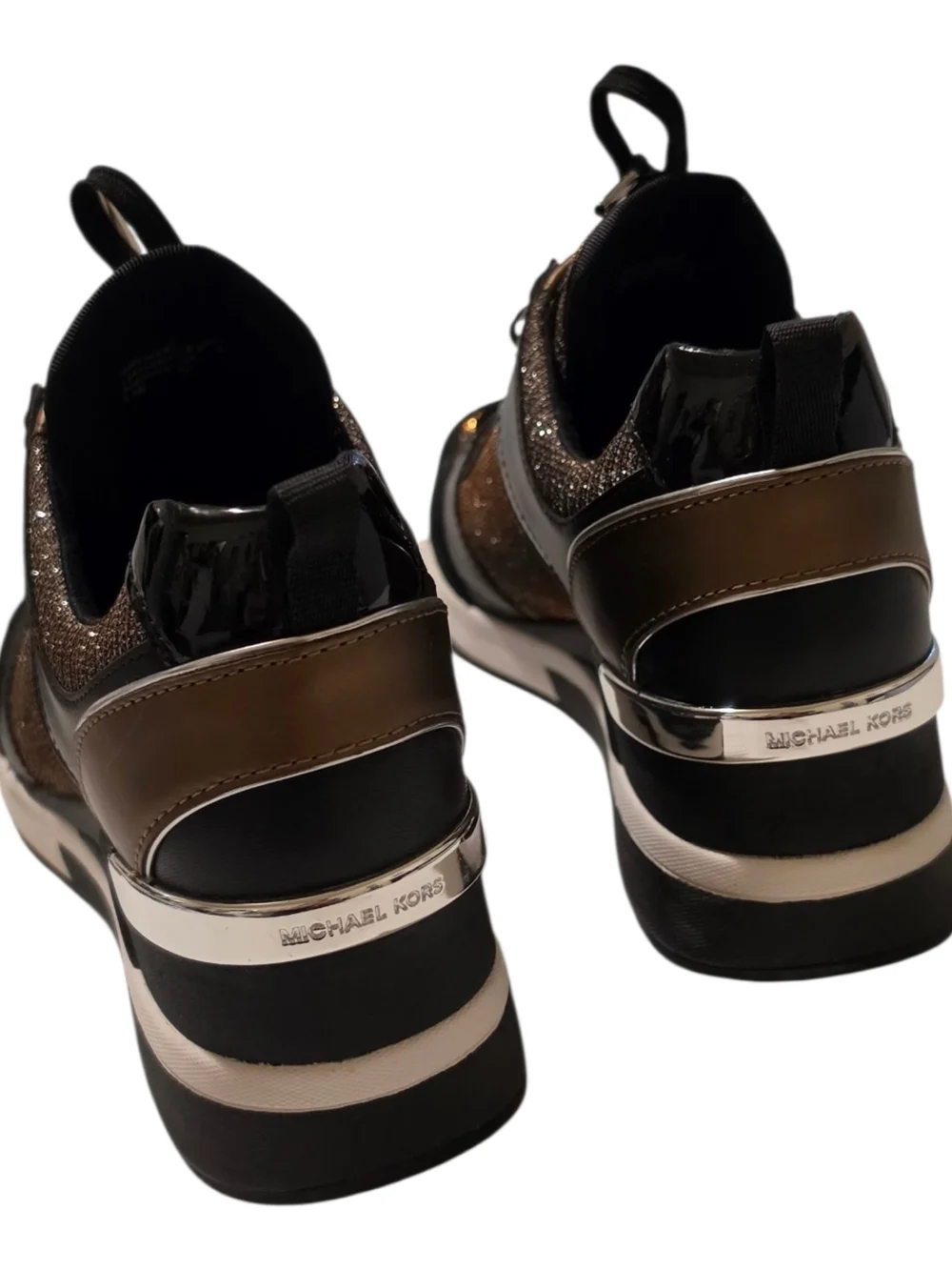 Michael Kors Black and Bronze Glitter Lace-Up Sneakers